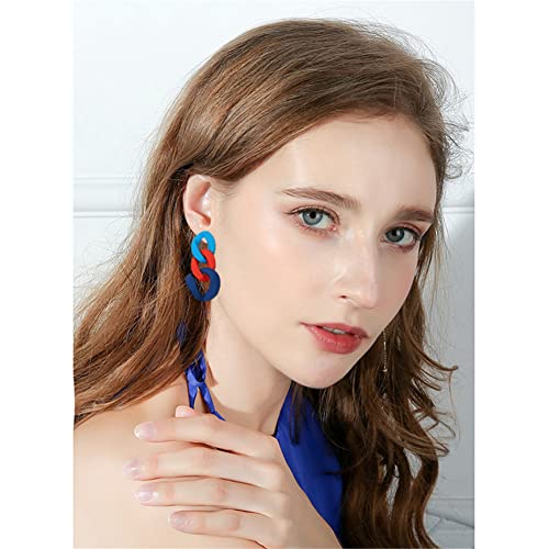 Charm Elegant Hollow Color Chain Acrylic Geometric Temperament Dangle Drop Earrings Bohemian Minimalist Hypoallergenic Jewelry Gift - color: Blue Red ShenBlue earrings