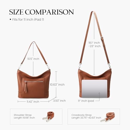 befen Genuine Leather Crossbody Hobo Purse for Women Soft Lightweight Leather Handbags with 2 Removable Straps - color: M-cognac Brown