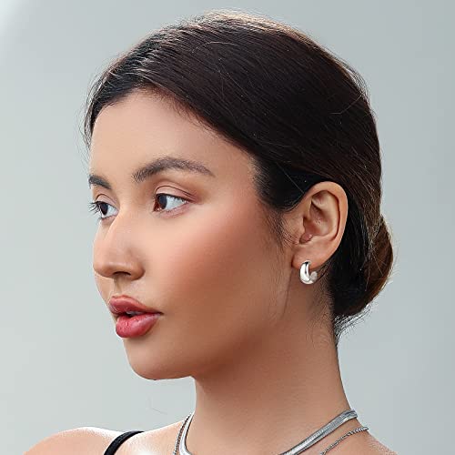 HILXURY Gold Chunky Hoop Earrings Set for Women, 14K Gold Plated Twisted Huggie Hoop Earring Hypoallergenic, Thick Open Hoops Set Lightweight - color: 6 Silver hoops