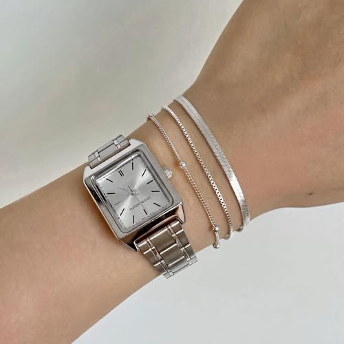 DEARMAY Sterling Silver Plated Bracelets Set for Women Waterproof, Non Tarnish Sterling Silver Link Chain Bracelets Pack Dainty, Fashion Jewelry Gifts for Everyday Comfortable - color: 6Pcs Silver Bracelet A