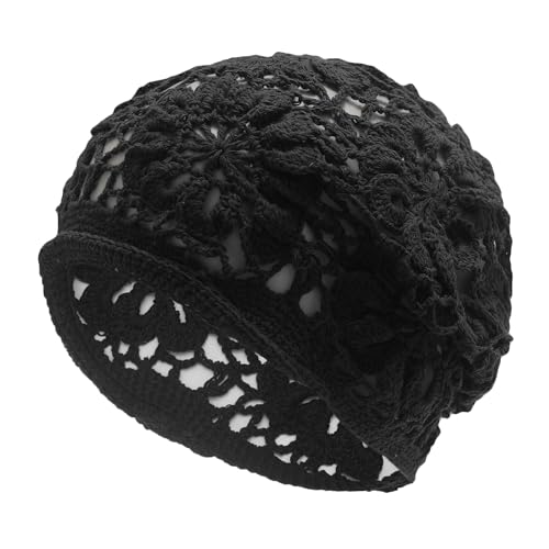 ZLYC Women Cotton Crochet Slouchy Beanie Hat Handmade Knit Summer Skull Cap - color: Black Knitted