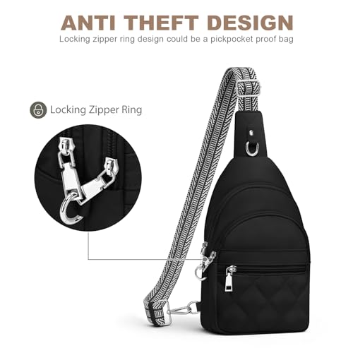 SYTRAH Sling Bag for Women, Anti-Theft RFID Crossbody Bag Nylon Sling Purse for Travel, Puffy Small backpack - color: Black