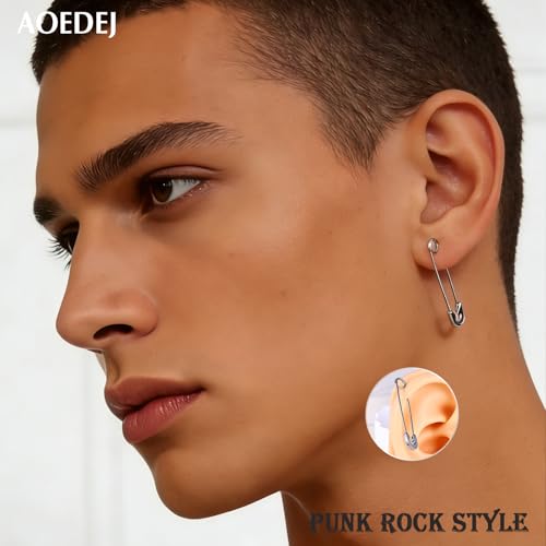 Aoedej Safety Pin Earrings for Women Men Stainless Steel Punk Paperclip Cartilage Hoop Earrings Industrial Tragus Helix Piercing Jewellery - color: Silver, size: 38mm