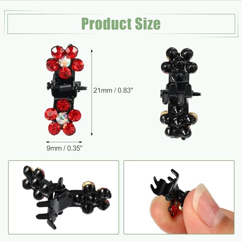 VOCOSTE 12 Pcs Mini Hair Claw Clip, Small Rhinestone Hair Clips, Metal Little Hair Clips for Women and Girl Flower Hair Accessories, Red - color: Red