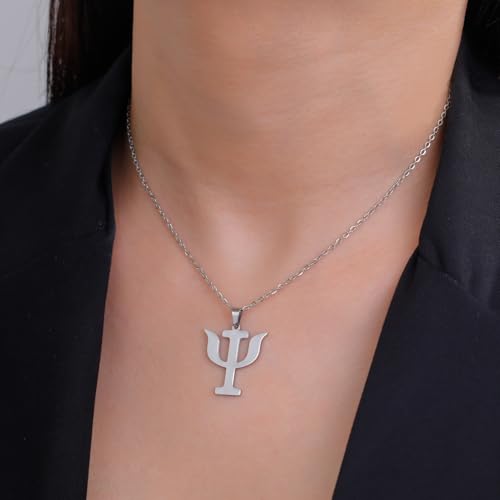 Stainless Steel Psi Symbol Pendant Necklace, Greek Letter Psychology Charm