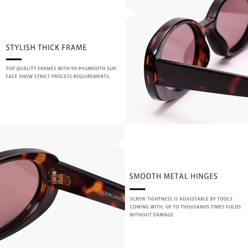 VANLINKER Polarized Retro Oval Sunglasses for Women and Men Small 90s Style VL9580 - color: C24 Tortoise Shell Frame/Pink Red Lens