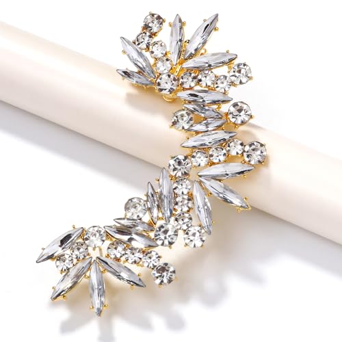 Rhinestone Silver Full Ear Cuff Earrings for Women Ear Clip Wrap Statement Climber Crawler Earrings for Women Hypoallergenic Silver Wedding Jewelry Gifts - color: Gold Left