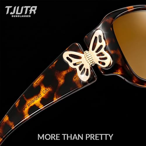 TJUTR Polarized Sunglasses for Women with Wrap Around Butterfly Design, Trendy Jackie-O Style for UV400 Protection - color: A76 Tortoise Frame Brown Lenses