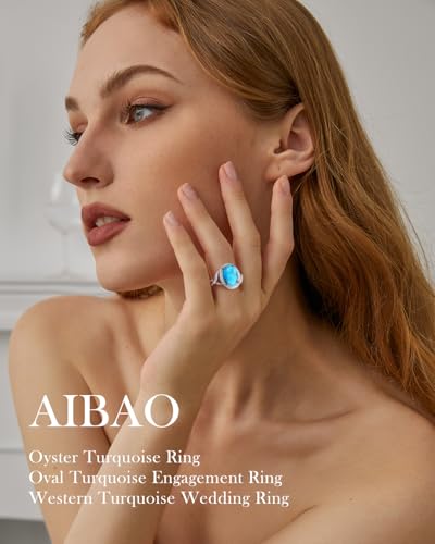 AIBAO 4-12 Ct Large Oval Engagement Rings for Women Natural Turquoise/Lapis Lazuli/Malachite Celtic/Infinity/Love Knot Halo Ring Size 6 to 10 Anniversary Christmas Valentines Gift - style: 4.6 Ct Blue Turquoise & Created White Sapphire