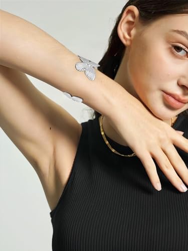 WOWORAMA Chunky Gold Cuff Bracelets for Women Vintage Gold Flower Butterfly Bracelet Trendy Boho Wide Open Cuff Bangles Matte Statement Bracelet - color: Silver Butterfly
