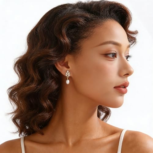 Pearl Earrings for Women Dainty Diamond Pearl Drop Earrings 14k Gold Plated Dangle Earrings for Women Weddings Gifts Bridesmaid Gifts - color: D-gold pearl earrings