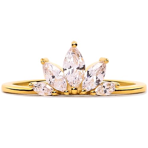 STORYJEWELLERY Gold Plated Marquise Rings for Women, Pinky Ring, Art Deco Ring, Vintage Cocktail Rings for Women, Marquise Wedding Band, Art Deco Jewelry