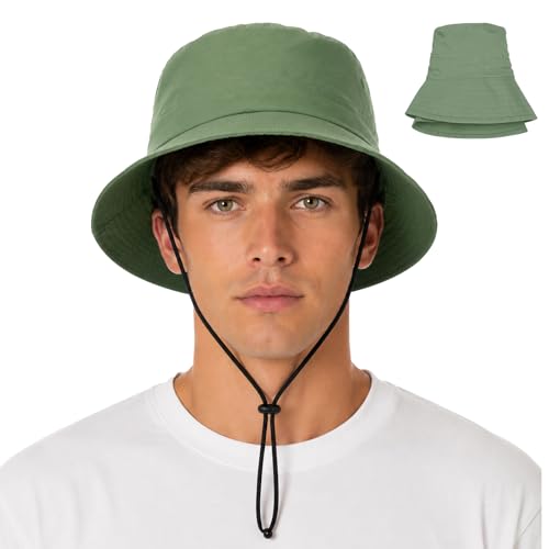 Water-Resistant Bucket Hat for Women Men Rain Hat UPF 50+ Boonie Sun Hat Foldable Summer Floppy Fishing Safari Hats - color: Army Green