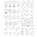 50Pcs Punk Eyebrow Nose Septum Earrings Tragus Cartilage Helix Daith Stud Lip Labret Rings Body Jewelry Set Stainless Steel Body Piercing Jewelry For Women Ornaments