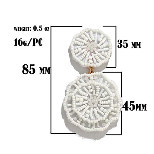 Statement Beaded Drop Earrings for Women Layered Bead Dangle Earrings - color: White