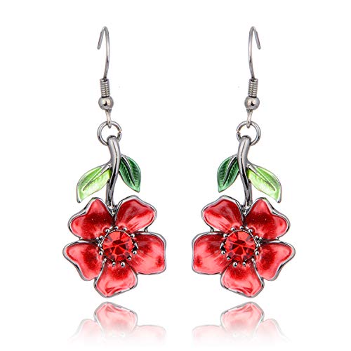AMYJANE Vintage Statement Jewelry Set - Spring Leaf Flower Floral Plant Necklace Earring Set Crystal Rhinestone Fashion Costume Jewelry for Women Prom Party Unique Gift - style: Red Flower Green Leaf