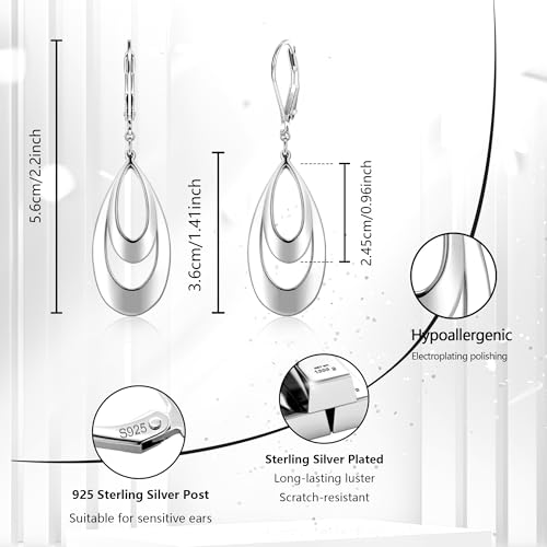 ALEXCRAFT Silver & 14K Gold Plated Teardrop Dangle Earrings Double Teardrop Leverback Dangle Earrings for Women Hypoallergenic Trendy Prom Fashion Jewelry Gifts - color: A Silver