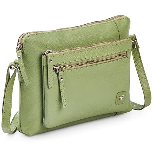Leather Crossbody Bags for Women Small Soft Genuine Pebbled Sling Shoulder Handbag Crossover Purse with Full Adjustable Strap (Sage Nappa) - color: Sage Nappa