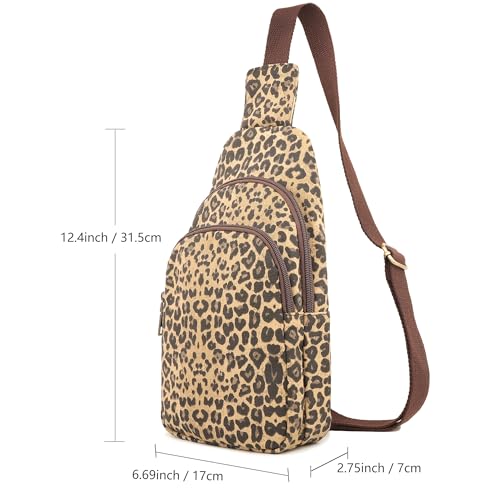 SILKAREA Canvas Sling Bag for Wome Crossbody Purse Small Sling Backpack Purse Travel Hiking Chest Bag Daypack - color: Brown Leopard