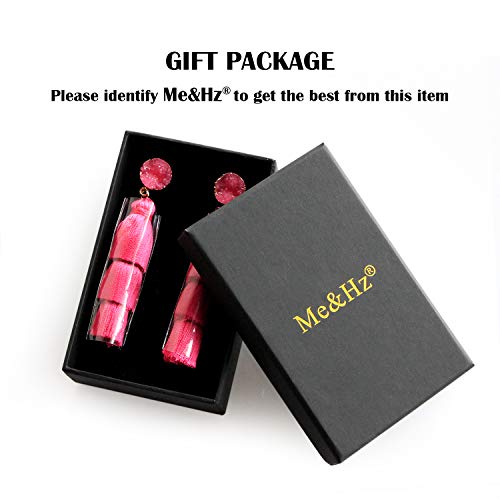 Me&Hz Colorful Layered Tassel Earrings Bohemian Statement Tiered Tassel Big Dangle Drop Earrings for Women Druzy Studs Valentine’s Day Gift - color: 02 Hot Pink