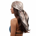 RIIQIICHY Head Scarf for Women Like Silk Scarf Hair Scarf Printed Square Scarf Bandanas for Women 35 Inches - color: Light Grayish Pink/Grey/Light Brown