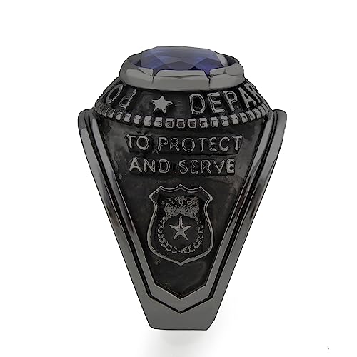 Mia Arte Mens Custom US Vintage Police Officer Shield Ring with Engraved Name | Durable TK316 Stainless Steel | Size 8-14 - color: Black