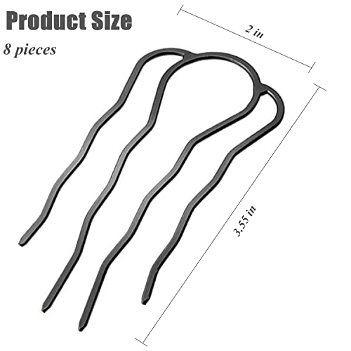 8 Pieces Side Combs, Metal Fork Clip Pins for Buns, 4 Prong Updo U-Shape Sticks for Women Hair Styling Tool Accessories - color: Black