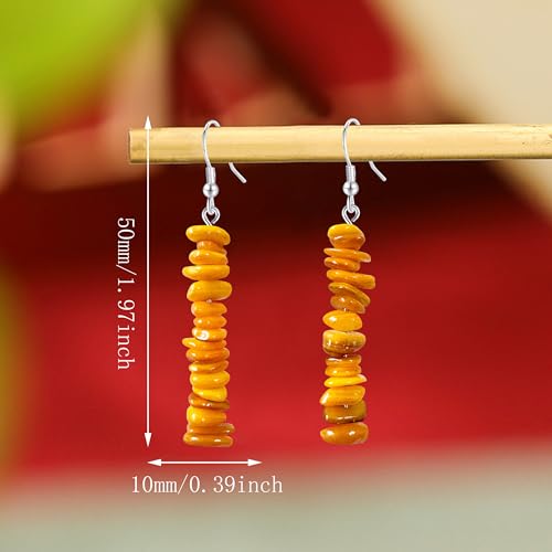 Handmade Bohemian Vintage Silver Nature Stone Beads Long Dangle Drop Earrings for Women - color: Orange