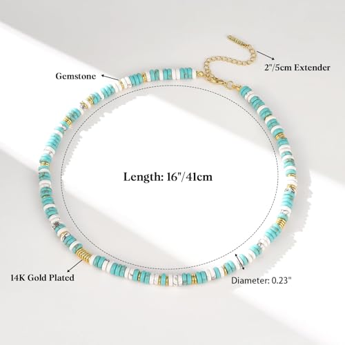 KissYan Boho Beaded Choker Necklace for Women, Gemstone Choker Natural Stone Freshwater Pearl Surfer Necklaces 14K Gold Plated Summer Beach Handmade Jewelry - color: L-Turquoise