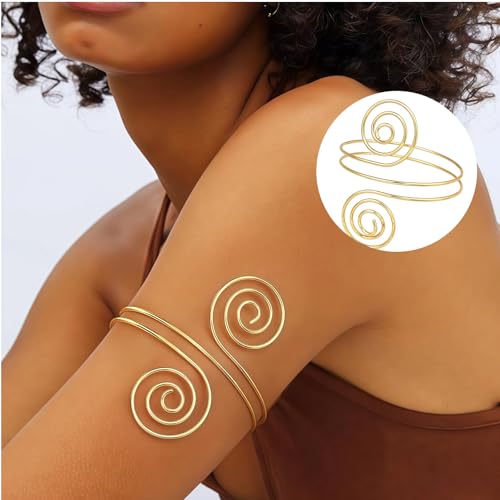 10Pcs Gold Arm Cuff Bracelets for Women, Adjustable Greek Goddess Egyptian Jewelry Set, Snake Arm Band Bangle, Costume Body Jewelry Accessories