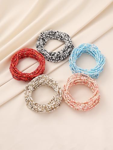 xuzhiyuan 18Pcs Boho Beaded Bracelets Set for Women Bead Stackable Stretch Bracelets, Colorful Handmade Jewelry for Beach, Party - color: Black
