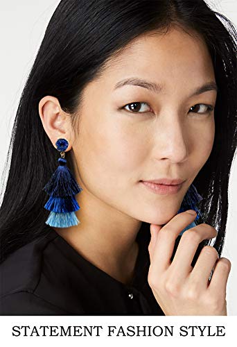 Me&Hz Colorful Layered Tassel Earrings Bohemian Statement Tiered Tassel Big Dangle Drop Earrings for Women Druzy Studs Valentine’s Day Gift - color: Blue ombre