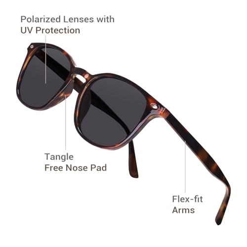 DrRelax Retro Sunglasses Womens Trendy Round Polarized Shades Sun Glasses - color: Tortoise Frame Grey Lens