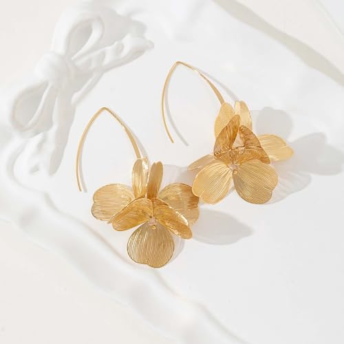 Gold Flower Statement Earrings for Women Boho Trendy Hoop Earrings Floral Dangle Petal Earring Prom Wedding Jewelry Gifts - color: B1:gold