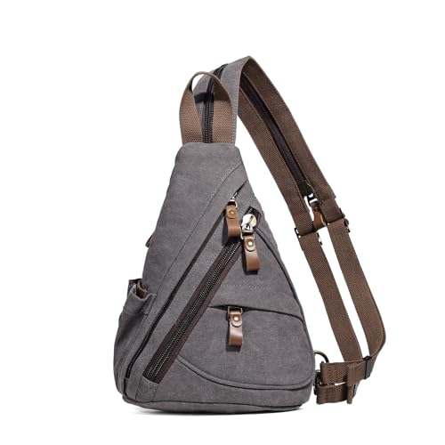 KL928 Canvas Sling Bag Small Crossbody Purse Casual Backpack for Men Women(Small Version, Dark Grey) - color: Medium-d.grey