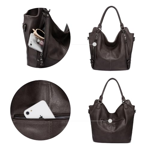 Tote Bag for Women PU Leather Shoulder Bags Fashion Hobo Bags Large Purse and Handbags with Adjustable Shoulder Strap - color: Coffee