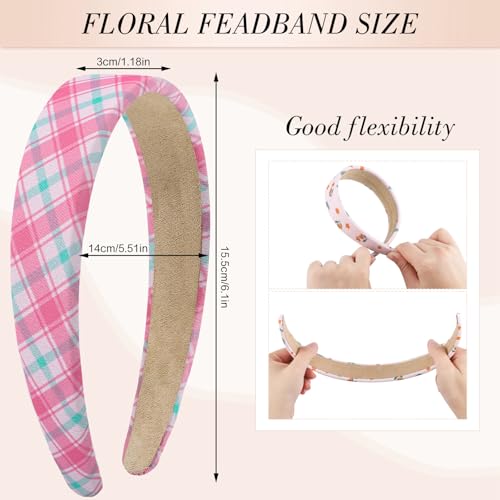 obeoby Pink Stripe Headbands for Girls Gift, 1 inch Wide Trendy Headband Non Slip for Everyday Styling Casual Outings(5Pcs) - color: Floral series