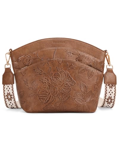 Crossbody Bags For Women, Vegan Leather Crossbody Purses with Boho Strap, Daily Travel Shoulder Handbag - color: Brown