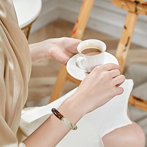GOOJIDS Simple Beaded Gold Plated Bangles Bracelet Chunky Bamboo Tube Curved Stacking Clear Acrylic Colorful Beads Stretchable Gold Plated Bracelets Set For Women - color: A-Coffee
