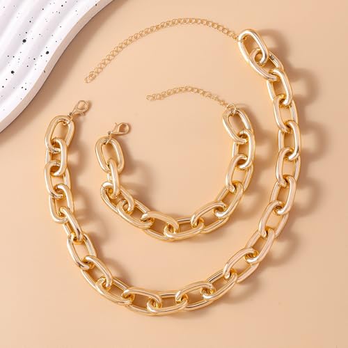 Gold Jewelry Set Chunky Gold Necklace Earring Set for Women Boho Oval Acrylic Earring Necklace Western Adjustable Choker Necklaces Bohemian Jewelry Set For Women - color: Gold D