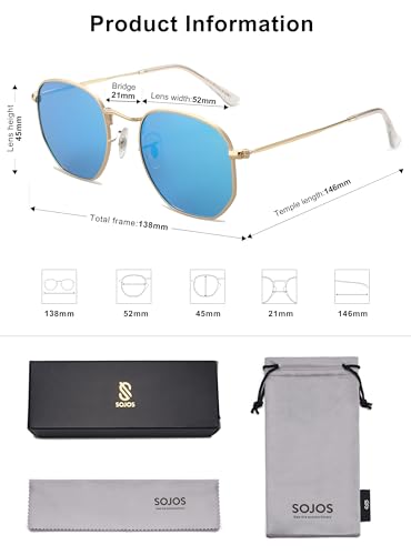 SOJOS Square Polarized Sunglasses for Women Men Small Hexagonal Polygon Shades SJ1072 - color: Blue