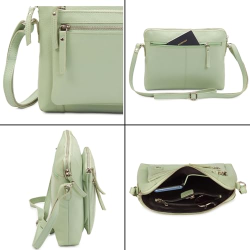 Leather Crossbody Bags for Women Small Soft Genuine Pebbled Sling Shoulder Handbag Crossover Purse with Full Adjustable Strap (Mint Nappa) - color: Mint Nappa