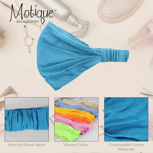 Motique Accessories Wide Cotton Head Band Solid Boho Yoga Style Soft Hairband for Women (Bright Blue) - color: Bright Blue