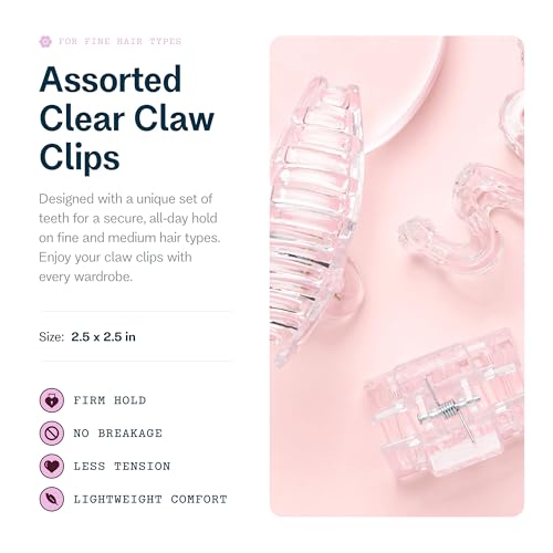 Gimme Beauty Fine Hair Claw Clips - Durable, No-Slip Design for Thin Hair - Mini Claw Clips Made from Strong & Break-Resistant Recycled Plastic - 3 Pack, Clear - color: Clear