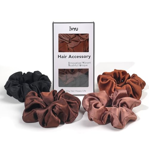 Hair Scrunchies for Women - Hair Ties No Damage Both for Thick Hair or Thin Hair Curl Hair No Crease Scrunchies Ponytail Holder No Hurt Your Hair - color: Black Dark brown Coffe