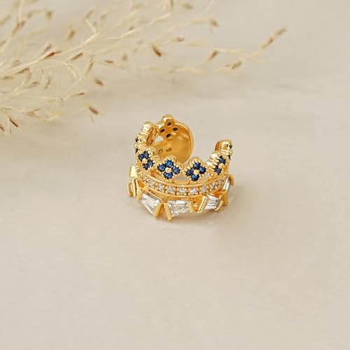 FETTERO Ear Cuff Earrings for Women Non Piercing 14K Gold Plated Ear Cuffs for Non Pierced Ears Clip on Cartilage Earring Ligthweight Fake Earrings | Single - style: Blue clover