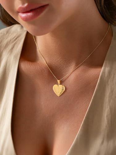U7 Women Locket Necklace Platinum 14K Gold Photo Lockets that Hold Picture,Chain 20 Inch Personalized Gift Custom Love Heart Image Necklaces - color: 02# Gold*Flower Grain