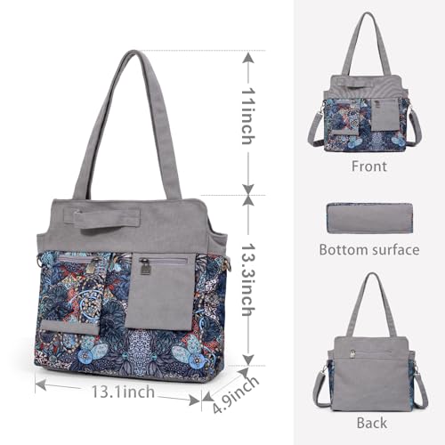 Black Butterfly Boho Canvas Tote Bag for Women, Large Printed 2-in-1 Shoulder & Crossbody Casual Purse for Daily Commute - color: Gray
