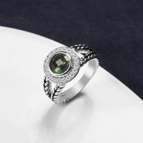Designer Inspired Twisted Cable Statement Rings for Women Fashion Jewelry 8 MM CZ Split Shank Cable Ring Gift - color: Green