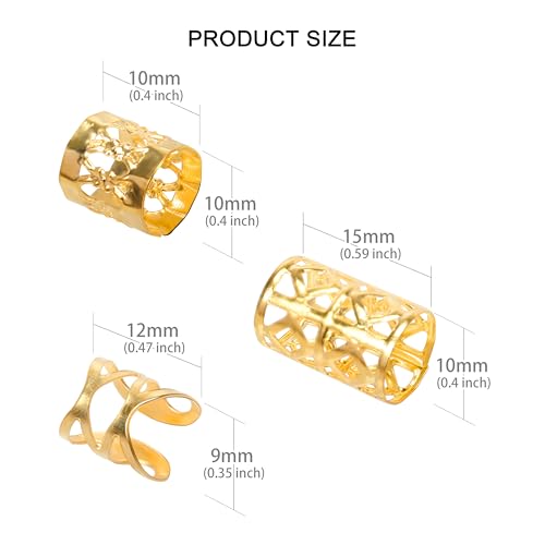 120 PCS Gold Dreadlock Beads Hair Jewelry Braids Accessories for Goddess Locs Crochet Passion Twist Hair Rings Soft Metal Adjustable Braiding Cuffs (120Pcs, Gold) - color: Gold, size: 1 Count (Pack of 120)